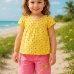 Sinsay Baby Girl's Yellow Polka Dot Top & Embroidered Short Set