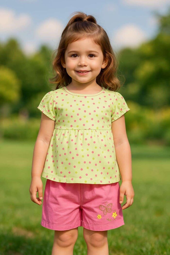 Sinsay Baby Girl's Polka Dot Top & Embroidered Short Set - Image 1
