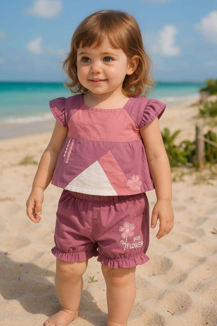 Sinsay Baby Girl's Two-Piece Summer Set - Top & Shors With Floral Print - Image 1
