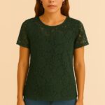 Sinsay Green Lace Short-Sleeve Blouse