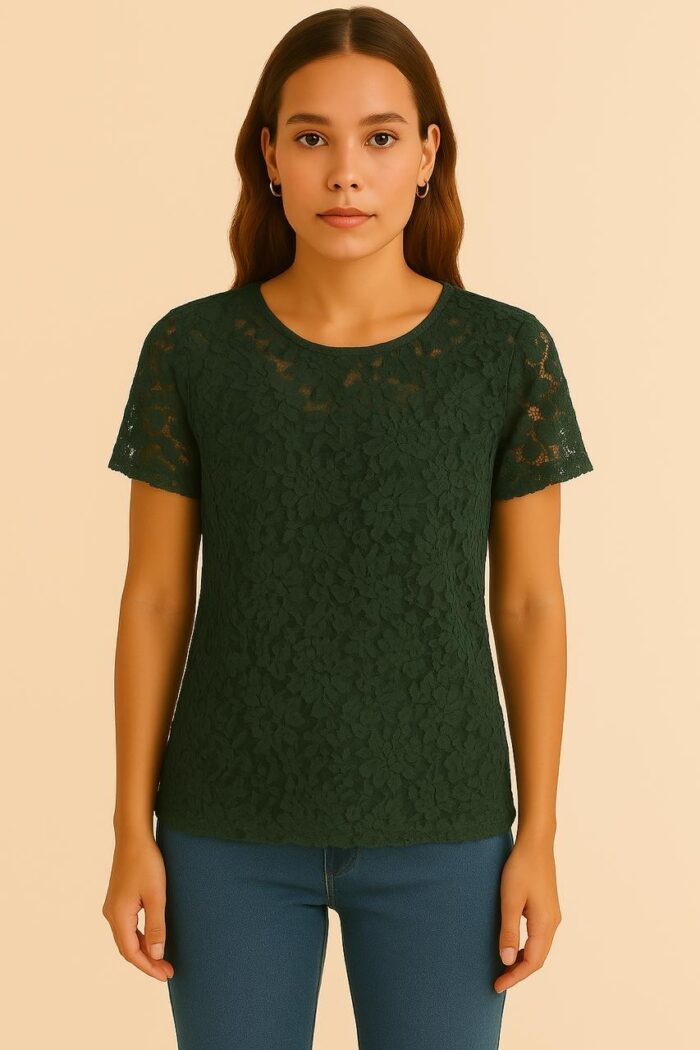 Sinsay Green Lace Short-Sleeve Blouse - Image 1