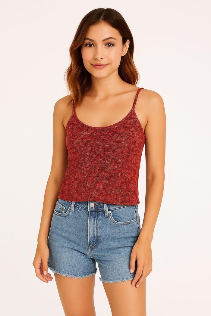 Sinsay Classic Knit Crop Top - Maroon Red - Image 1