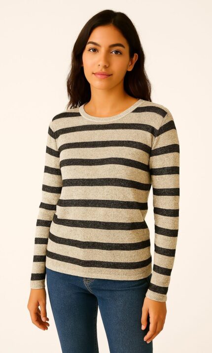 Sinsay Striped Knit Sweater - Beige & Black