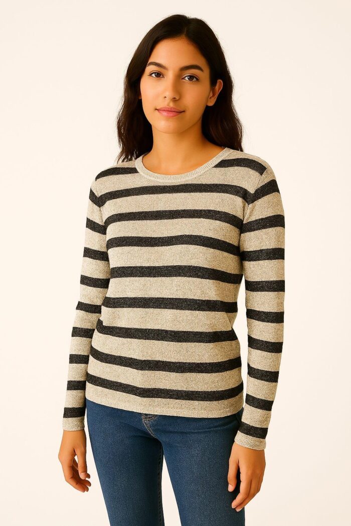 Sinsay Striped Knit Sweater - Beige & Black - Image 1