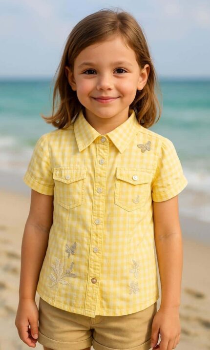 Sinsay Girl's Yellow Gingham Embroidered Shirt