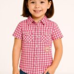 Sinsay Girl's Pink Gingham Shirt with"Cute" Patch