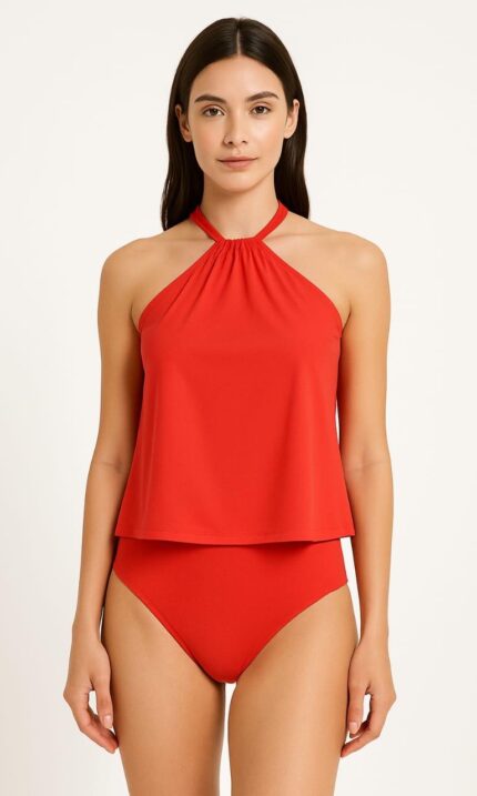 Sinsay Women's Red Halter-Neck Two-Piece Swimsuit