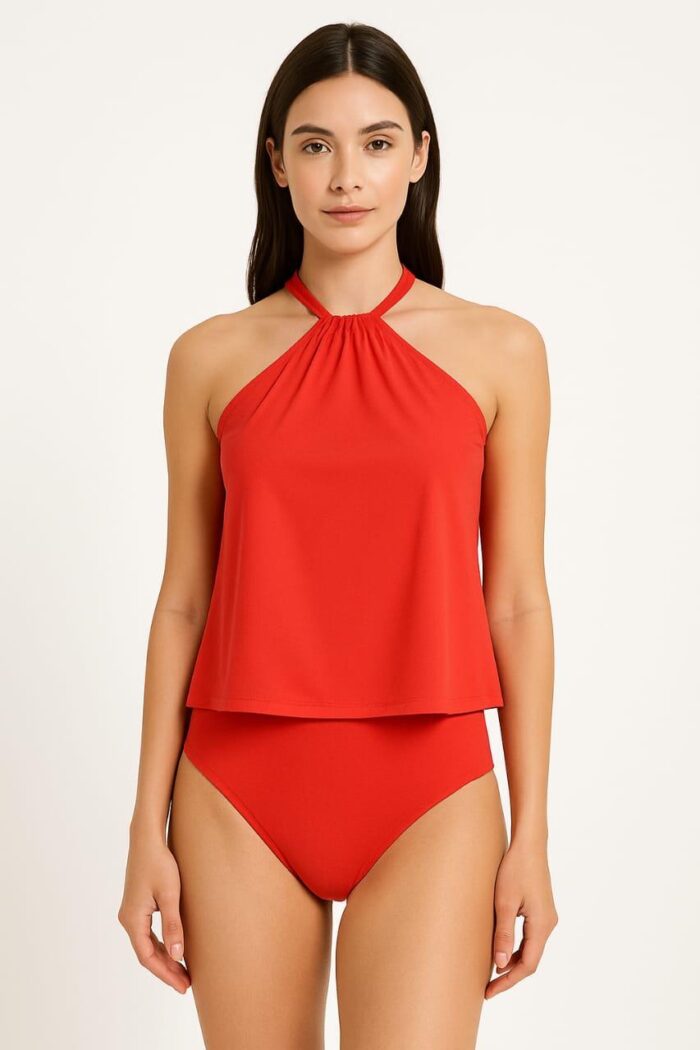 Sinsay Women's Red Halter-Neck Two-Piece Swimsuit - Image 1