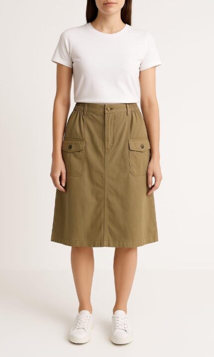 Sinsay Utility A-Line Midi Skirt - Olive Green