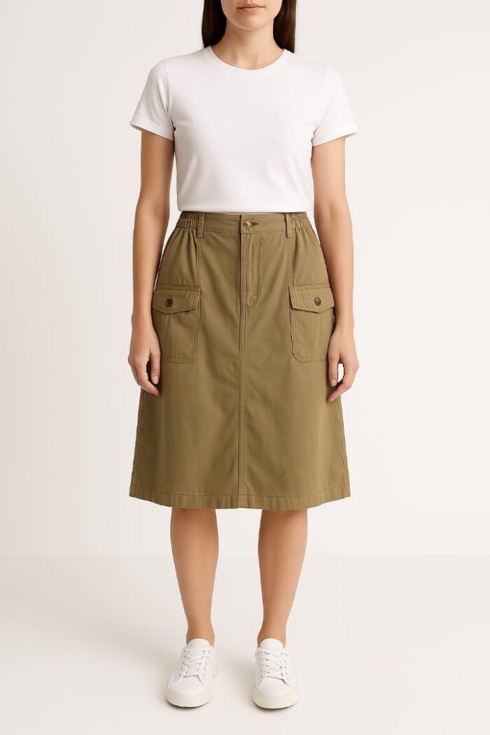 Sinsay Utility A-Line Midi Skirt - Olive Green - Image 1