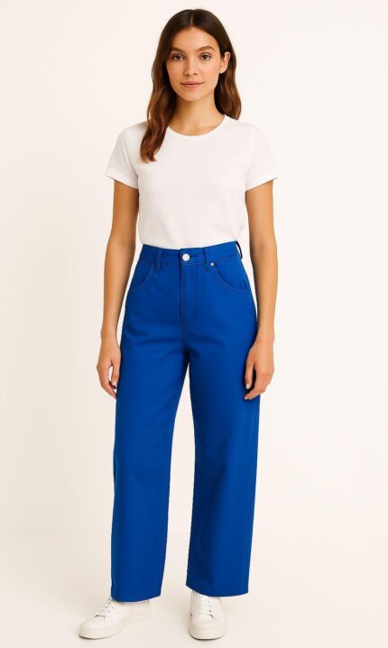 Sinsay High-Waisted Wide Leg Pants - Royal Blue