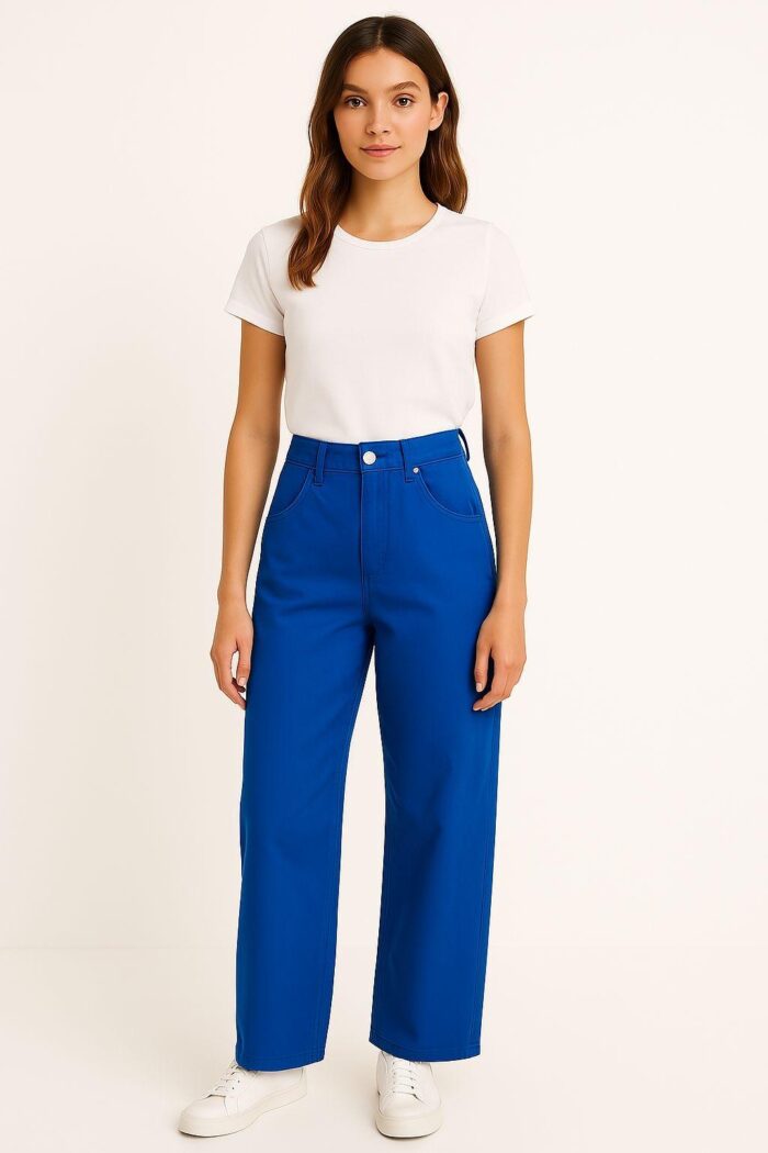 Sinsay High-Waisted Wide Leg Pants - Royal Blue - Image 1