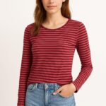 Sinsay Stripped Long Sleeve Top - Burgundy & Black