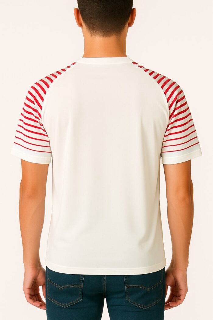⁦Badger Sport Men’s White T-Shirt with Red Striped Sleeves⁩ - الصورة ⁦2⁩
