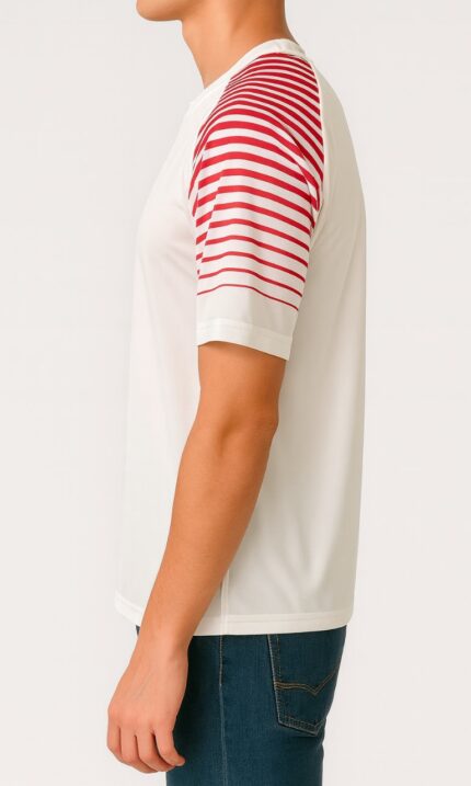 Badger Sport Men’s White T-Shirt with Red Striped Sleeves