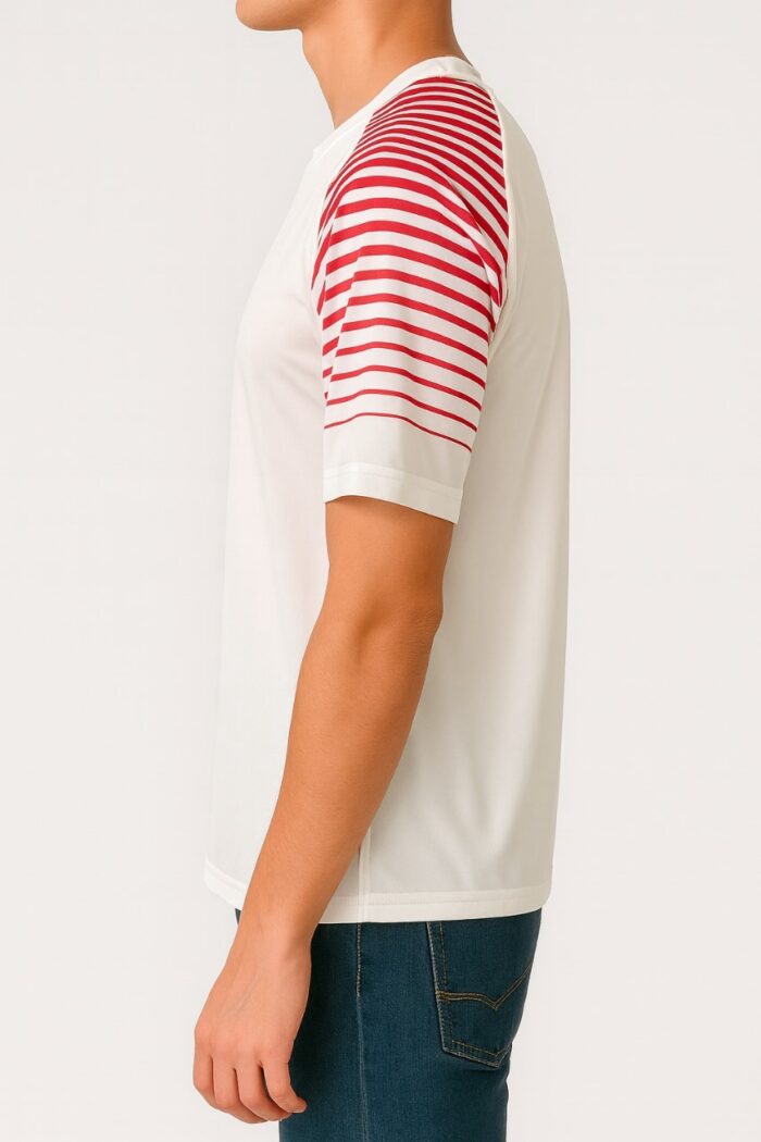 ⁦Badger Sport Men’s White T-Shirt with Red Striped Sleeves⁩ - الصورة ⁦1⁩