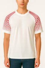 ⁦Badger Sport Men’s White T-Shirt with Red Striped Sleeves⁩ - الصورة ⁦3⁩